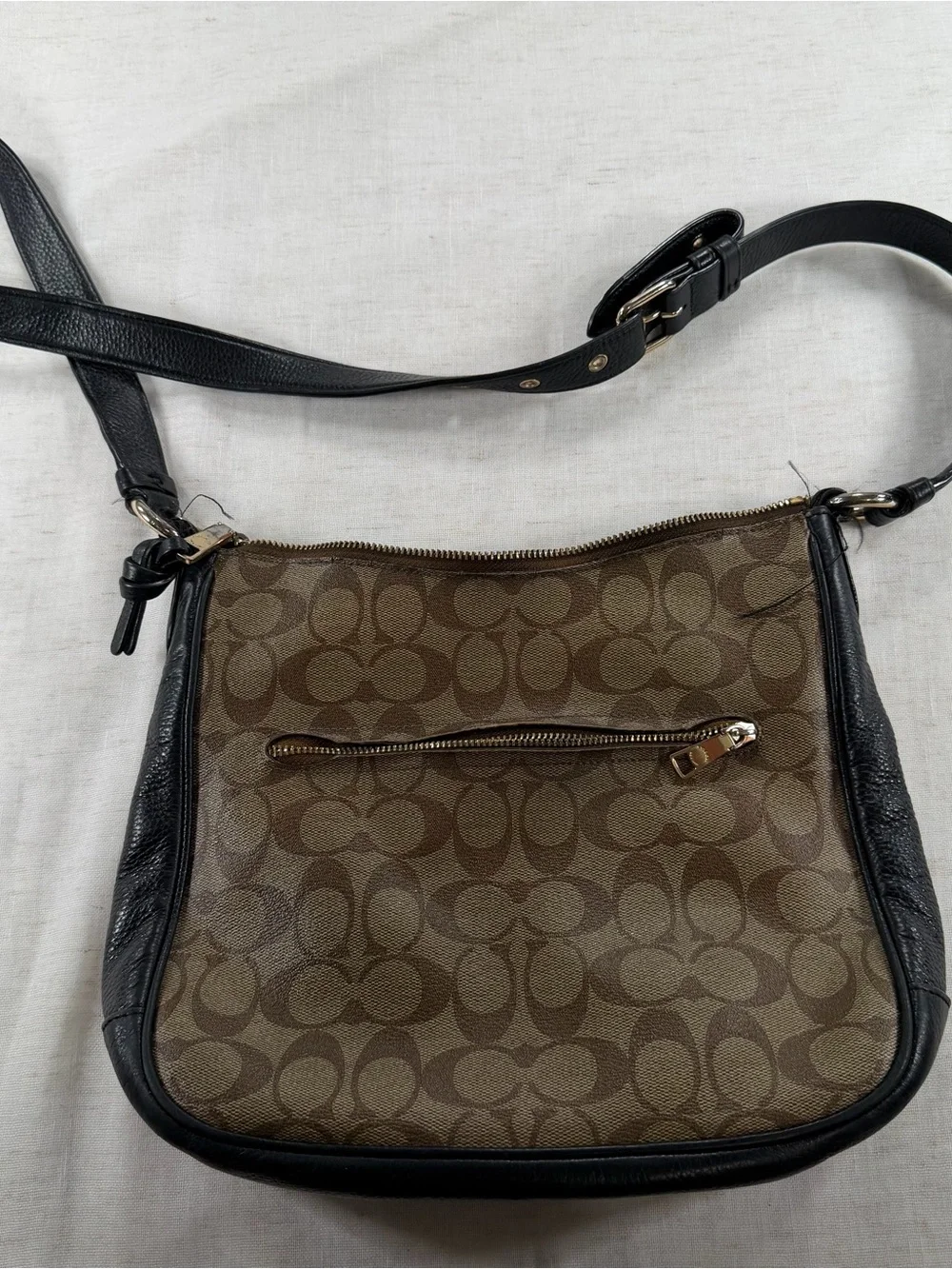 Coach Brown Signature Canvas Crossbody with Black Trim and Gold Hardware